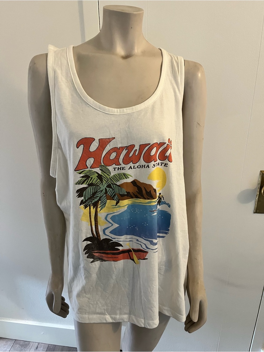 Old Navy Hawaii Graphic Tank Top - White with Multicolor Print